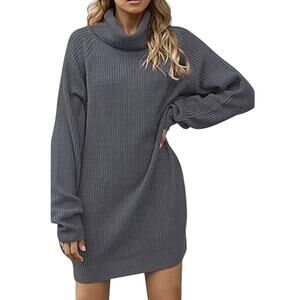 NWT INC INTERNATIONAL CONCEPT Gray Cowl Neck Sweater Dress LARGE Academia Preppy